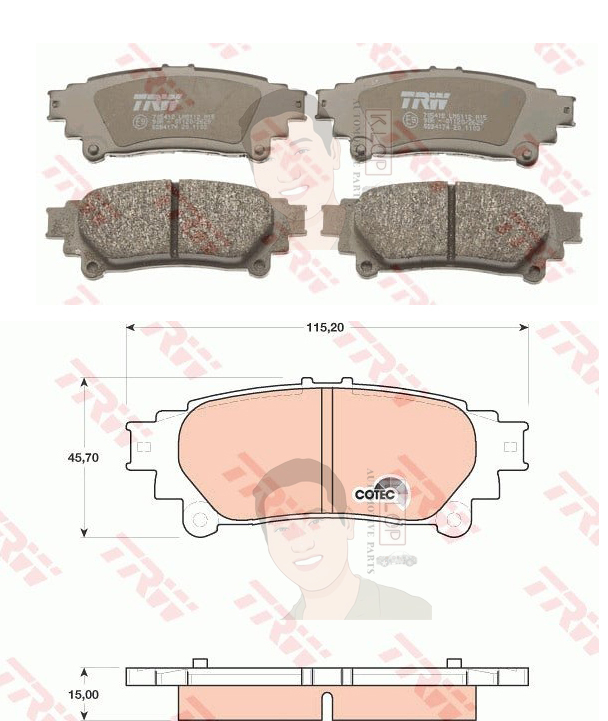 GDB4174 ผ้าเบรค-หลัง(TRW) (เนื้อผ้า COTEC) LEXUS RX270 RX350 , RX450 '09-'14