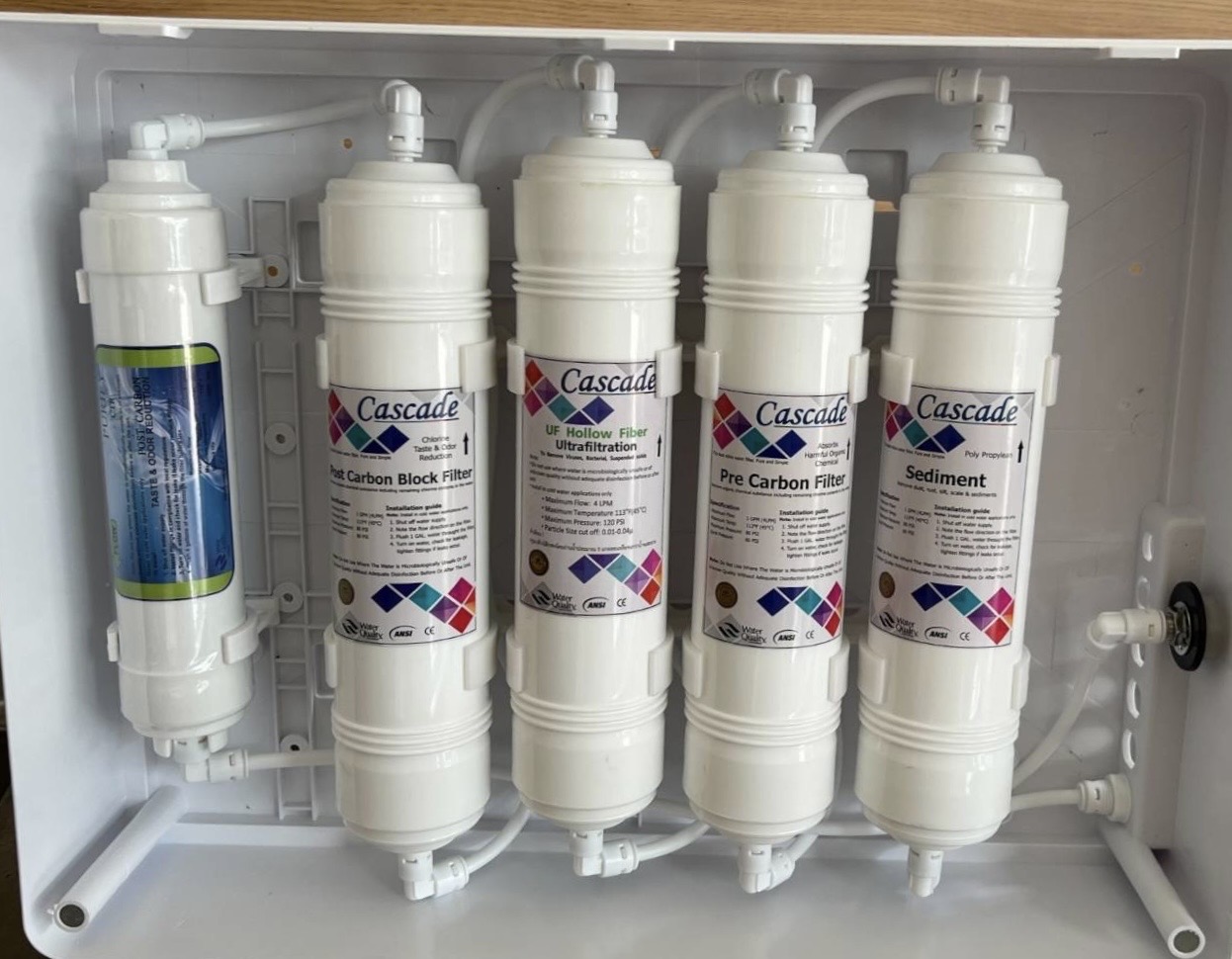 เครื่องกรองน้ำ ระบบ UF แบบแขวน/แบบตั้งโต๊ะ กล่องหนาสีขาว มีจอ LED