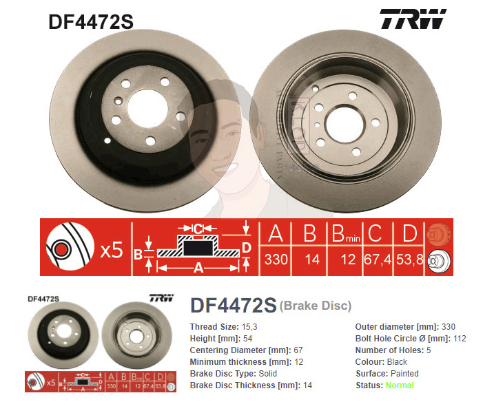 DF4472S จานเบรค-ดรัมเบรค(TRW) BENZ W164 ML280 CDI ปี2007> /W251 R350 ปี2007> /W163 ML320 ปี2005-2010 R S