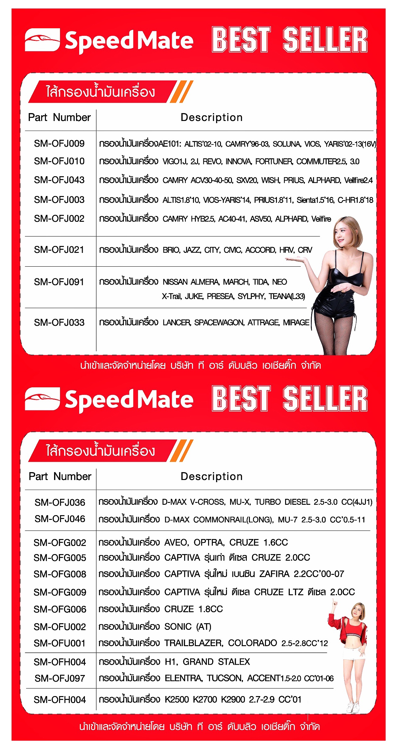 ไส้กรองอากาศ แอร์ น้ำมันเครื่อง SpeedMate --ประเภท-ขายดี (อัพเดท 20-11-2018)