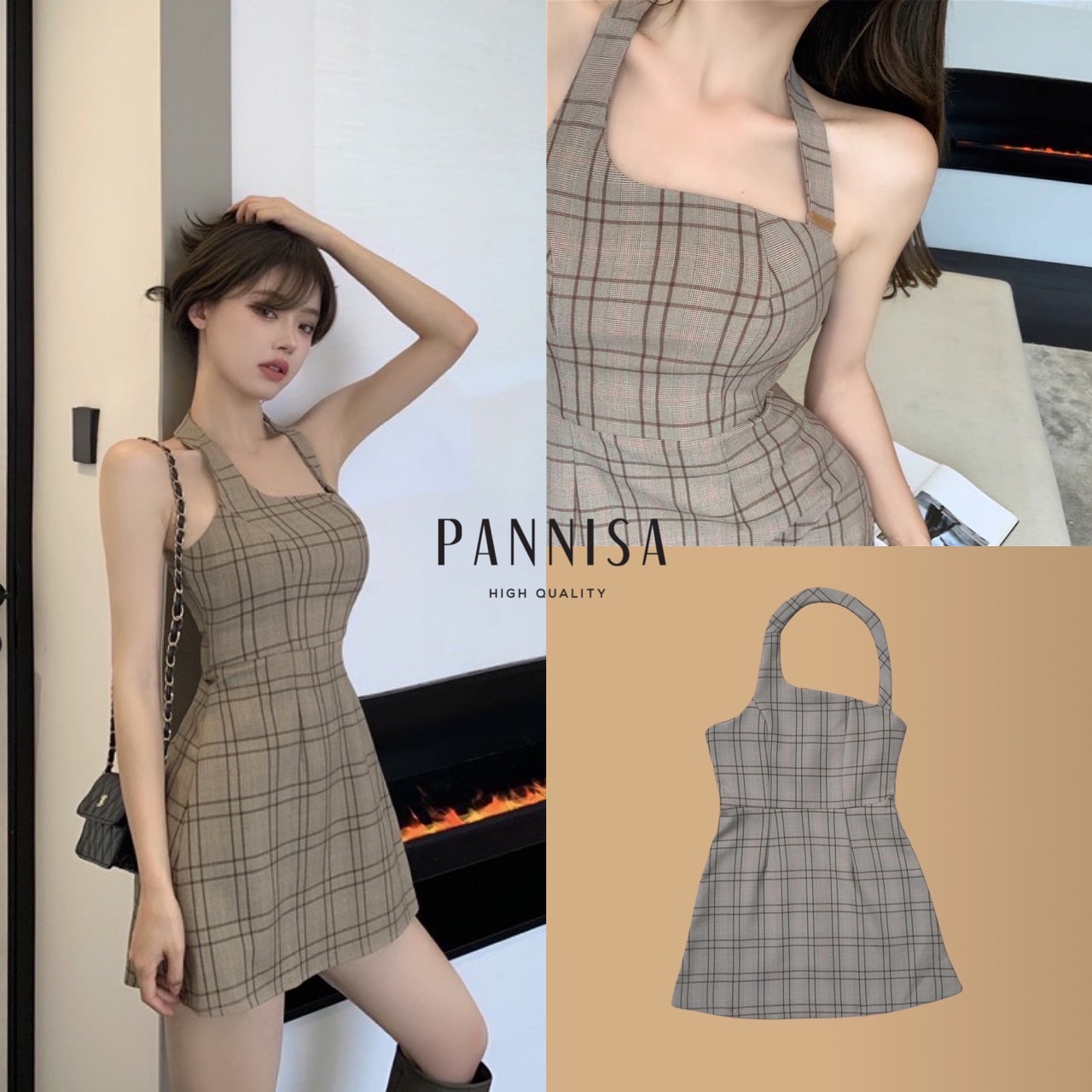 PS0424 มินิเดรสตัวสั้นแนวสวยไม่ซ้ำ ทรงคอเสื้อเป็นทรงคล้องคอ