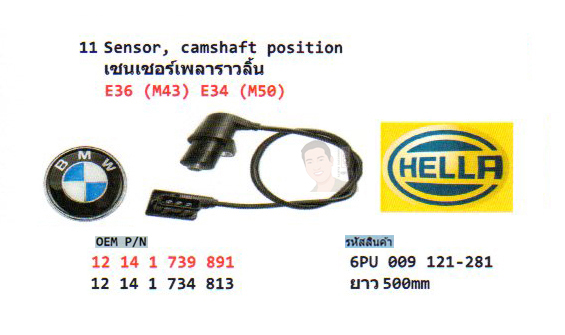 11.Sensor Camshaft position เซนเซอร์เพลาราวลิ้น BMW E36 (M43) /BMW E34 (M50) (รหัส 6PU 009 121-281) ยาว 500 mm.
