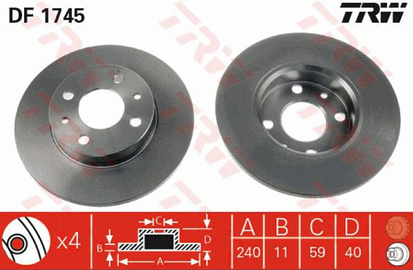 จานเบรกหลัง TRW : ALFA 155 2.0 (4 รู) 1994- ***ราคาต่อใบ