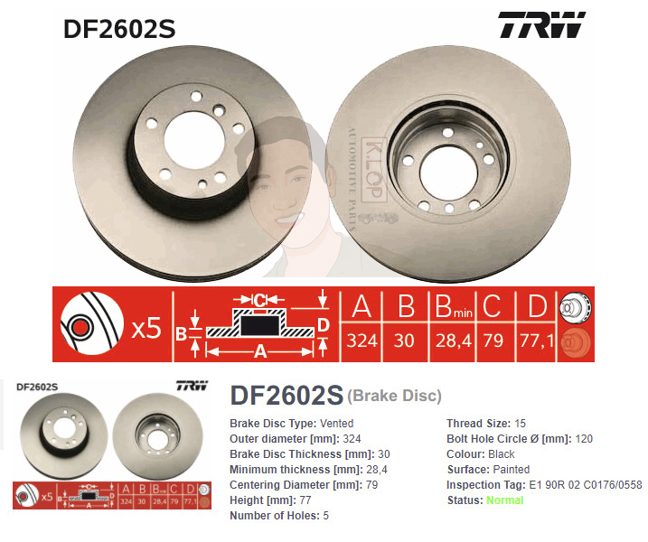 DF2602S จานเบรค-ดรัมเบรค(TRW) BMW E38 ปี1987-2001 F V