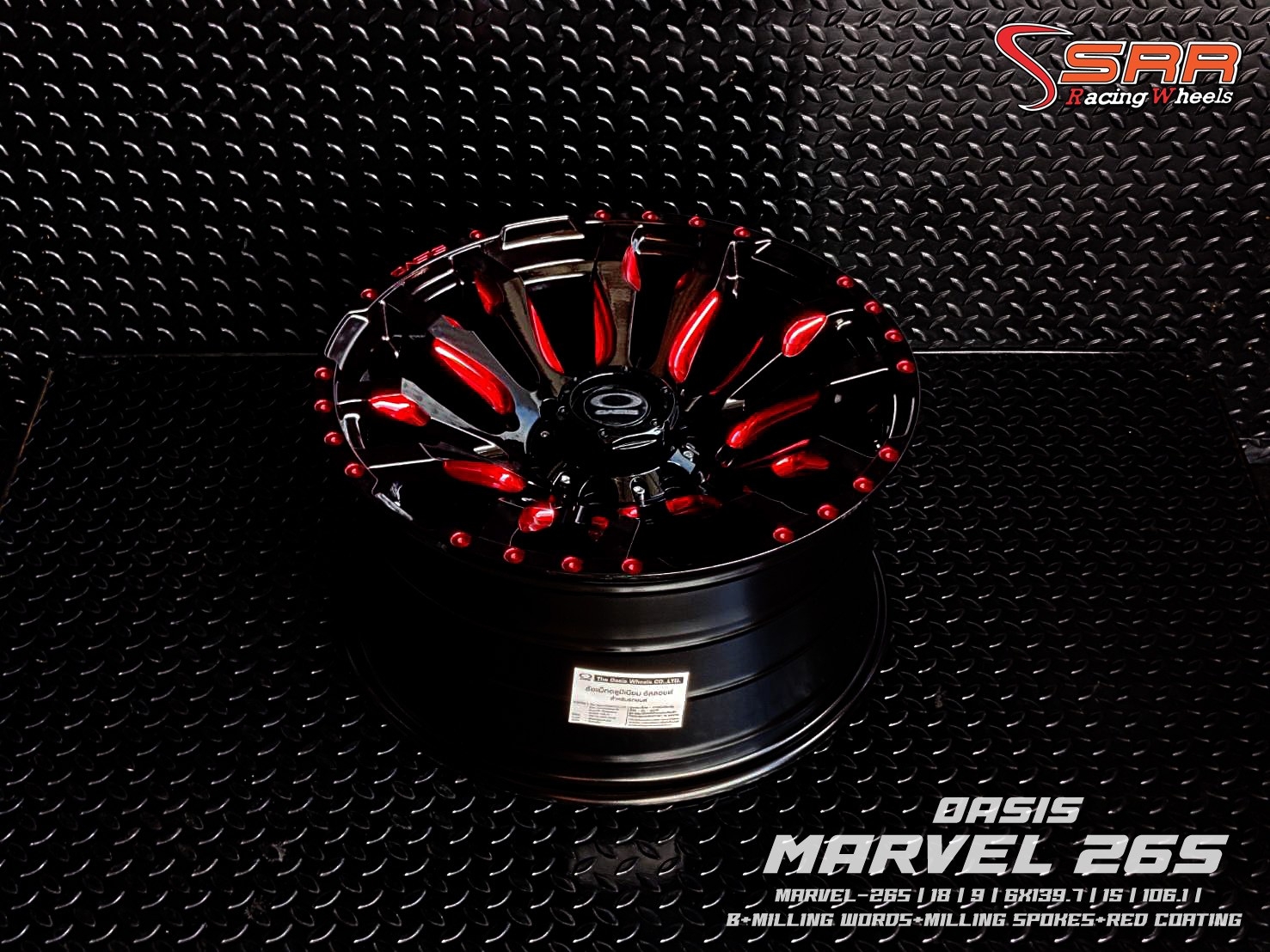 OASIS MARVEL 26S ขอบ18 6H139.7 ET15 สีดำคลิบแดง ราคาพิเศษ