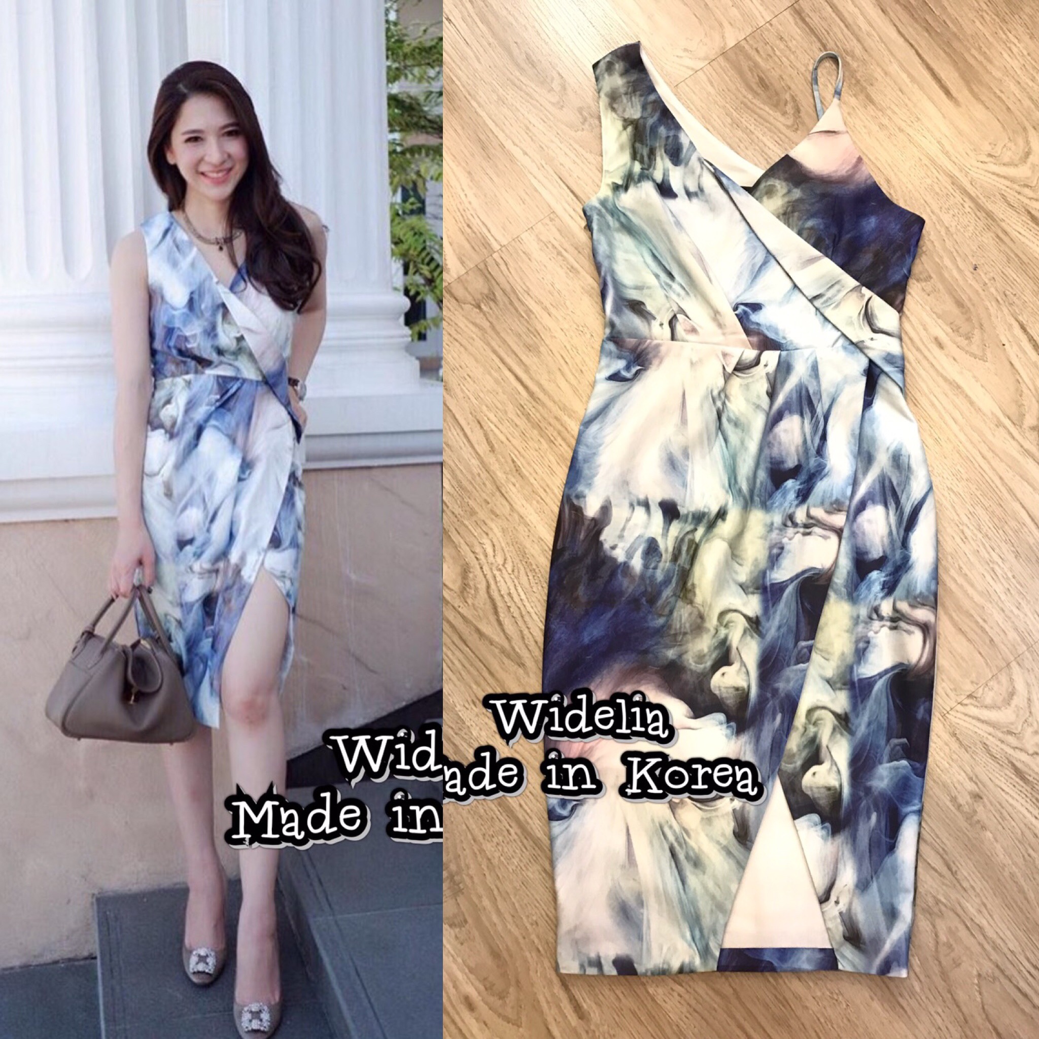*พร้อมส่ง*Korea Style Dress :: เดรสแขนกุดตัวสวย ทรงเก๋ มาในลายน้ำ กราฟฟิก