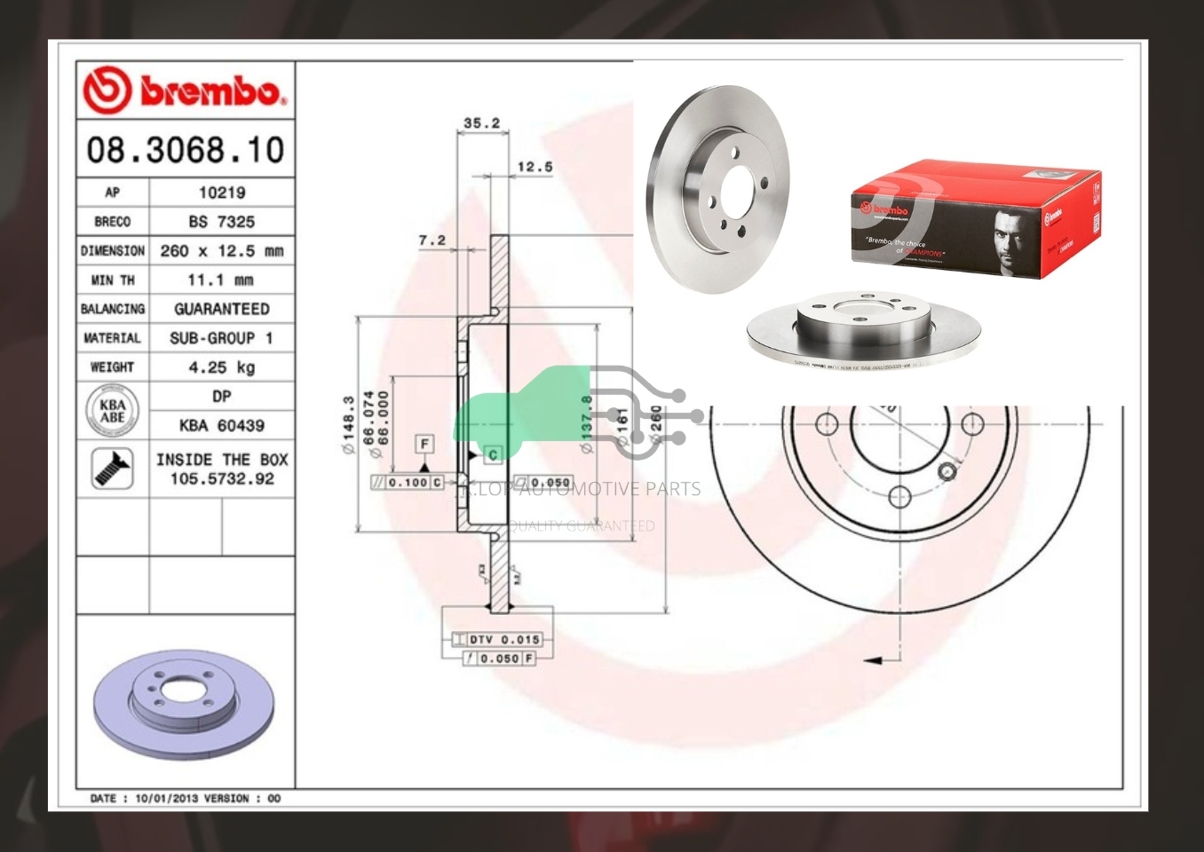 08 3068 10 จานเบรคหน้า (ยี่ห้อ BREMBO) รุ่น STD BMW ซีรี่ส์ 3 E30 (316i 320i 325i) 82-92