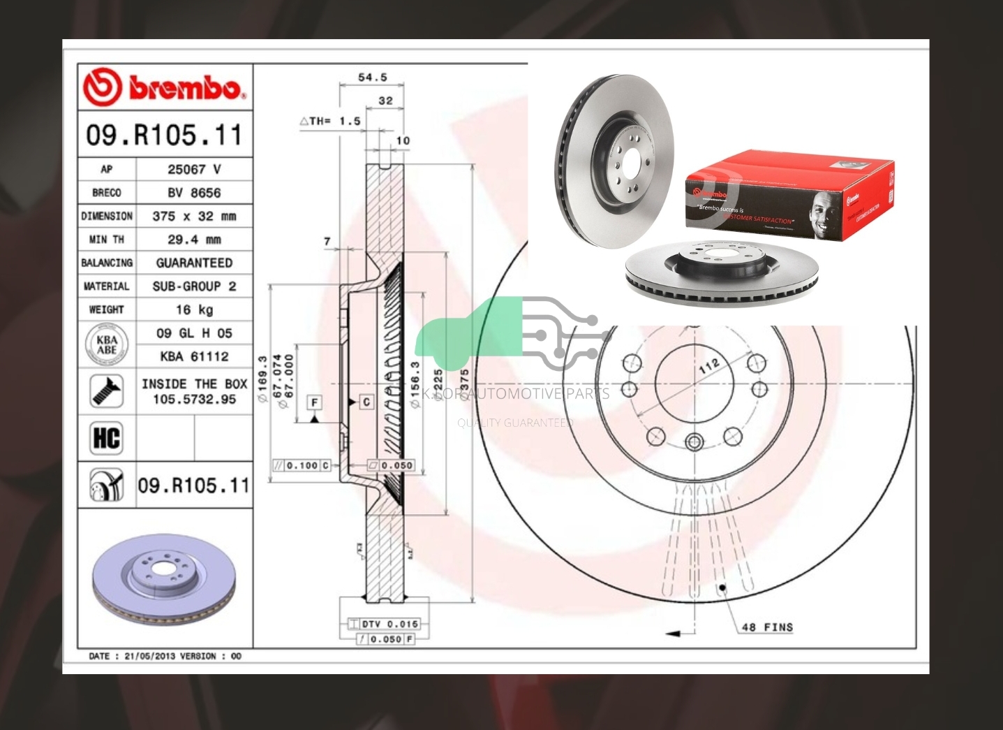 09 R105 11 จานเบรคหน้า (ยี่ห้อ BREMBO) BENZ W164 ML500 X164 GL W251 (HC) 06-12