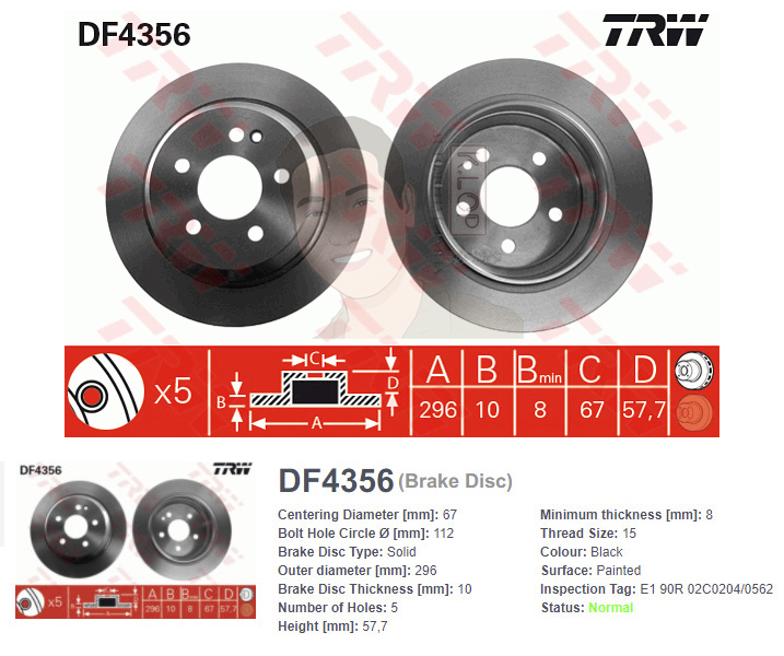 DF4356 จานเบรค-ดรัมเบรค(TRW) BENZ VITO W639 ปี2004> R S