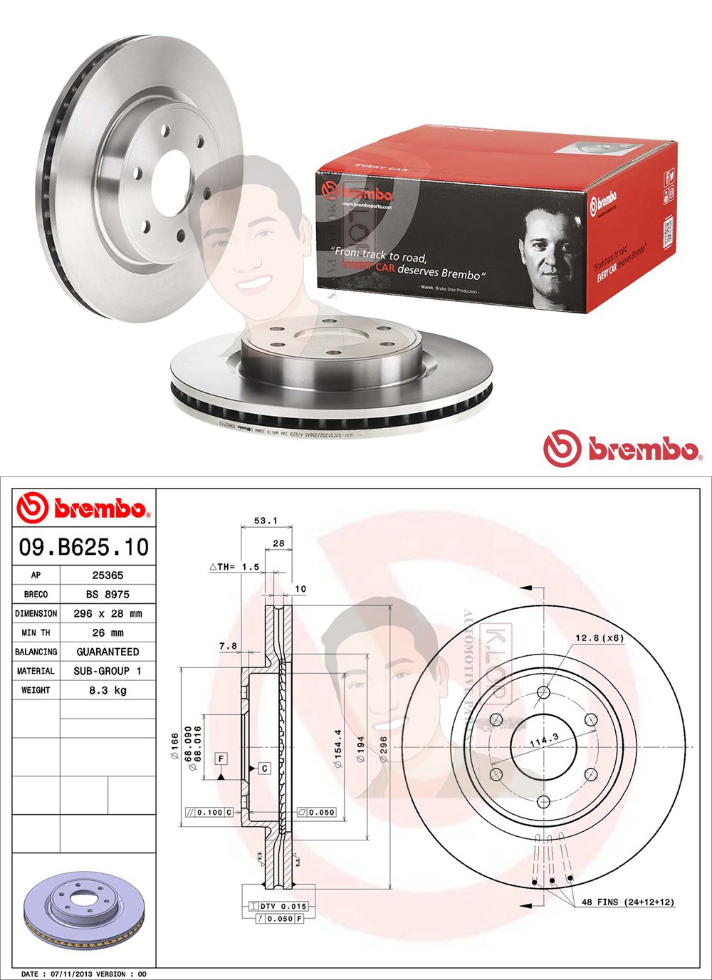 09 B625 10 จานเบรค ล้อ F (ยี่ห้อ BREMBO) รุ่น Std NISSAN Navara 4x2 4x4 D40 6-speed, NP300 4x4 ปี 2007->