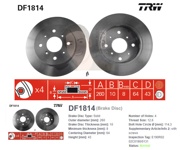 DF1814 จานเบรค-ดรัมเบรค(TRW) ROVER 820 ปี1988-1999 R S