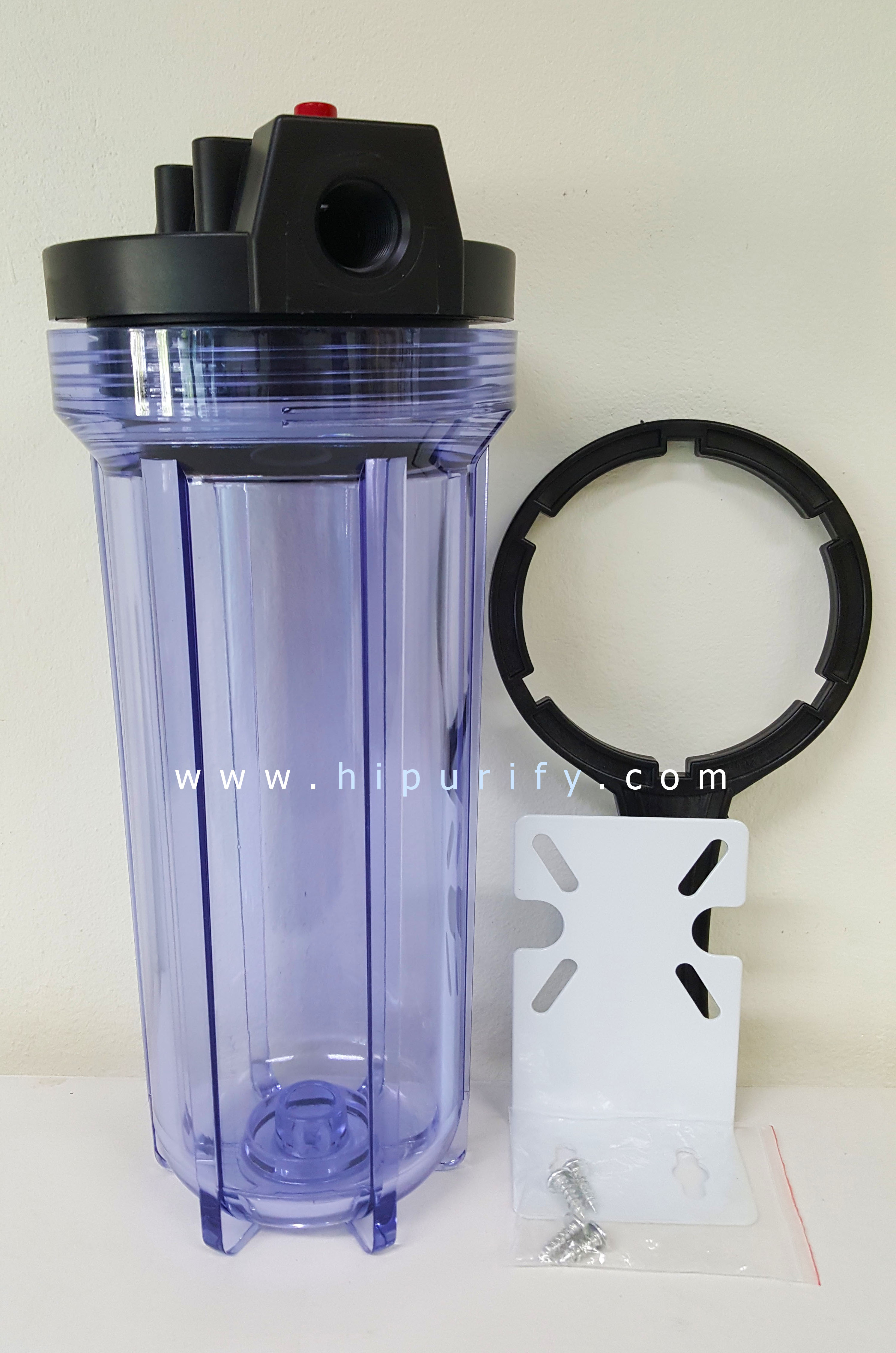 กระบอกกรองน้ำ Housing ใส 10 นิ้ว รูเกลียวพลาสติก 1/2นิ้ว(4 หุน) ฝาดำ (ครบชุดไม่รวมไส้กรอง)