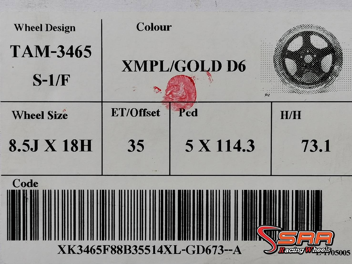 S1R TAM-3465 ขอบ18 5H114.3 ET35 XMPL/GOLD D6 ชุดละ 14,000฿