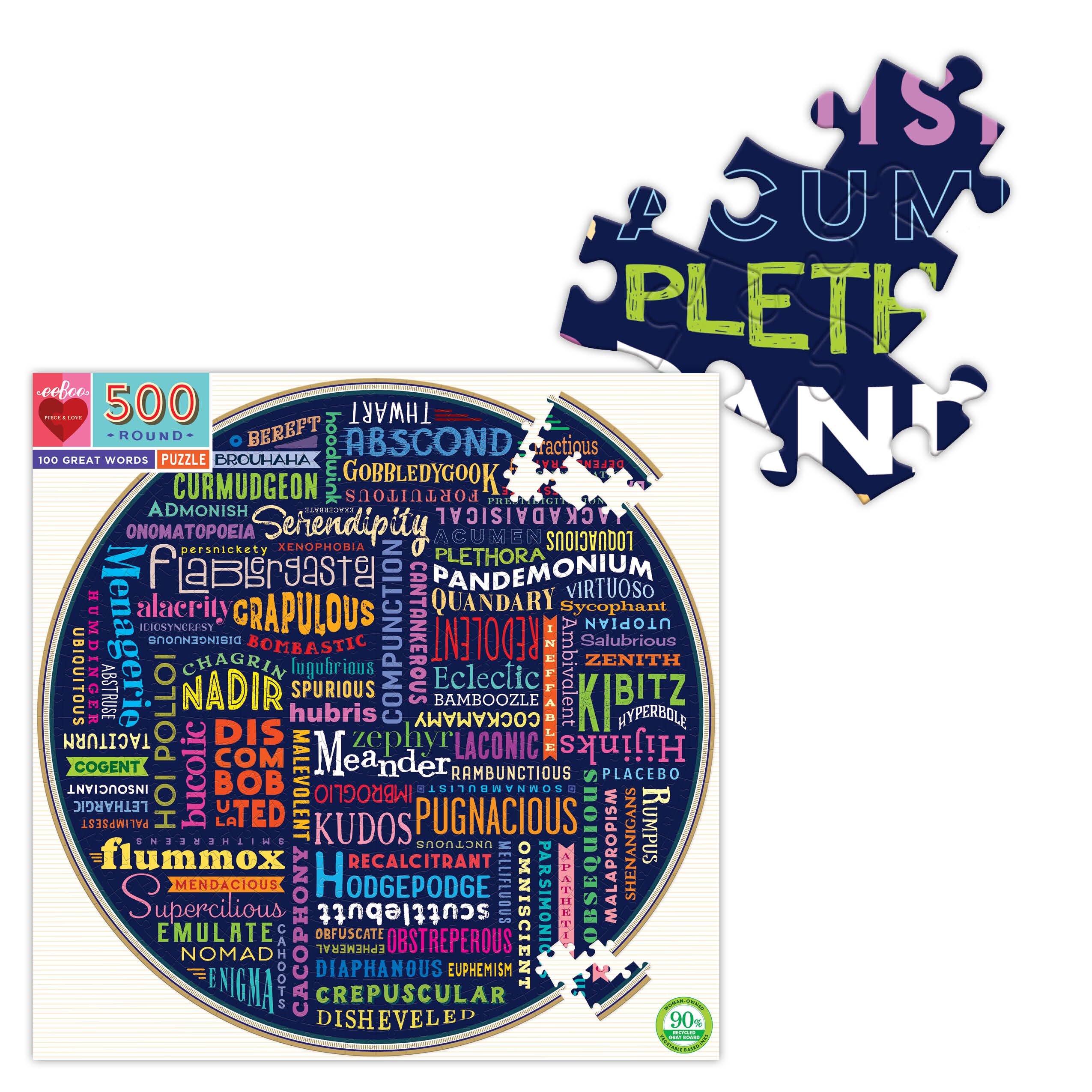 eeBoo - 100 Great Words (Round Puzzle) 500 pcs.