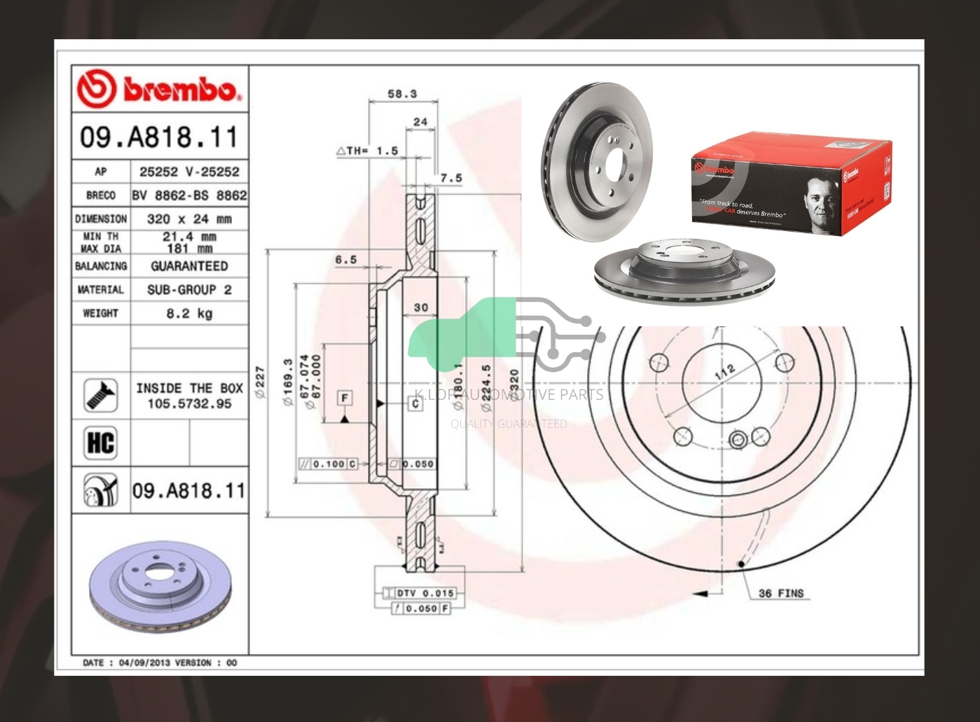 09 A818 11 จานเบรคหลัง (ยี่ห้อ BREMBO) BENZ SL R230 (280 300 350) (HC)/S W221 (HC)