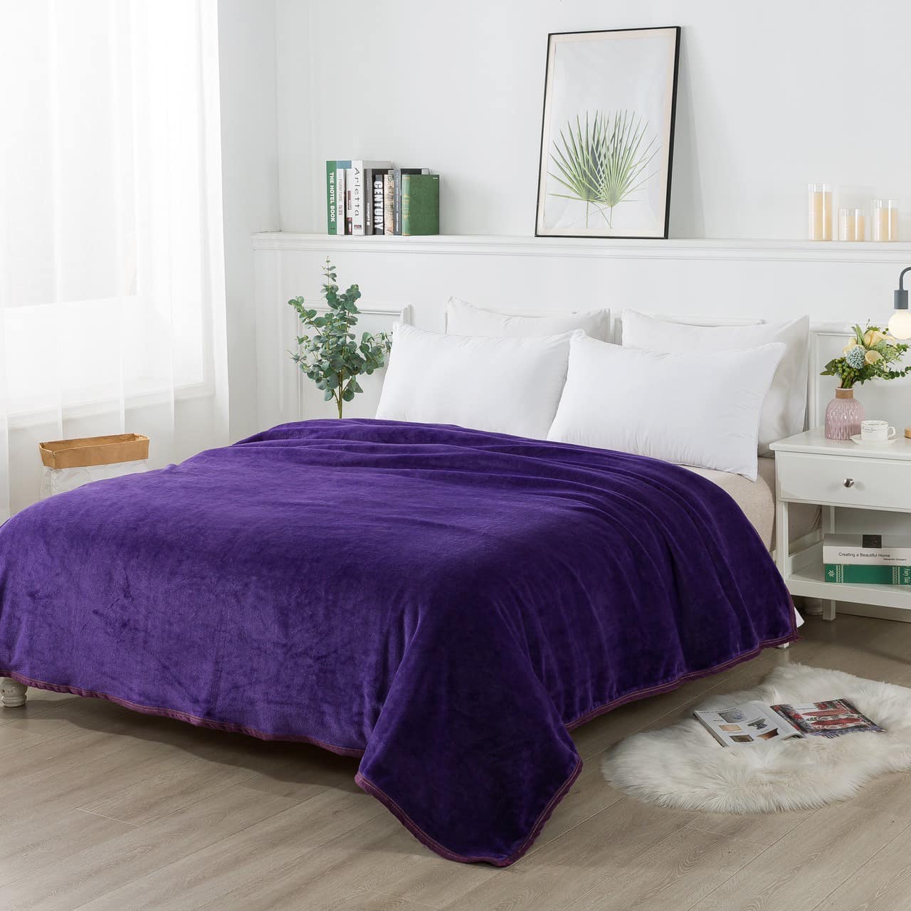 ผ้าห่มนาโน 6 ฟุตแบบหนาสีพื้นกุ๊นขอบอย่างดี (12 ผืน)