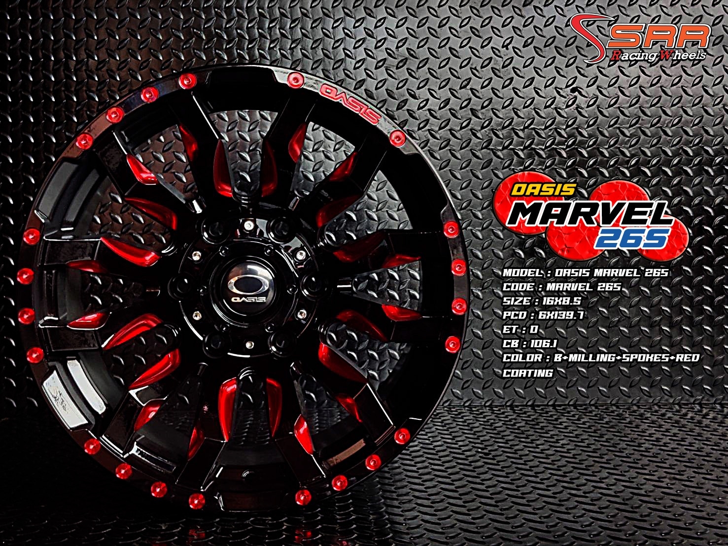 OASIS MARVEL 26S ขอบ16 6H139.7 ET0 B+MILLING+SPOKES+RED ราคาพิเศษ