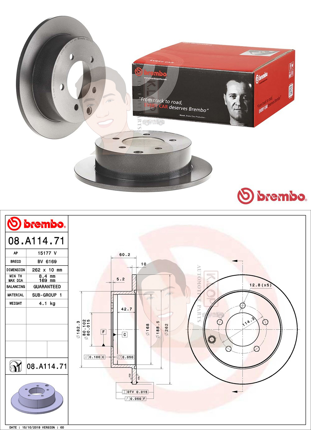 08 A114 71 จานเบรค ล้อ R (ยี่ห้อ BREMBO) รุ่น MITSUBISHI Lancer EX 1.8 ปี2010->