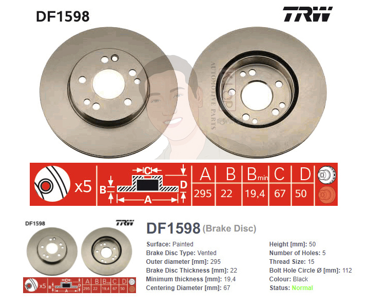 DF1598 จานเบรค-ดรัมเบรค(TRW) BENZ W124 E320 ปี1982-1996 F V