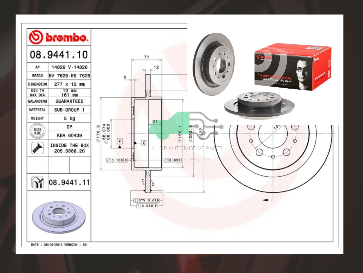 08 9441 11 จานเบรคหลัง (ยี่ห้อ BREMBO) Volvo S90 V90 I 97->