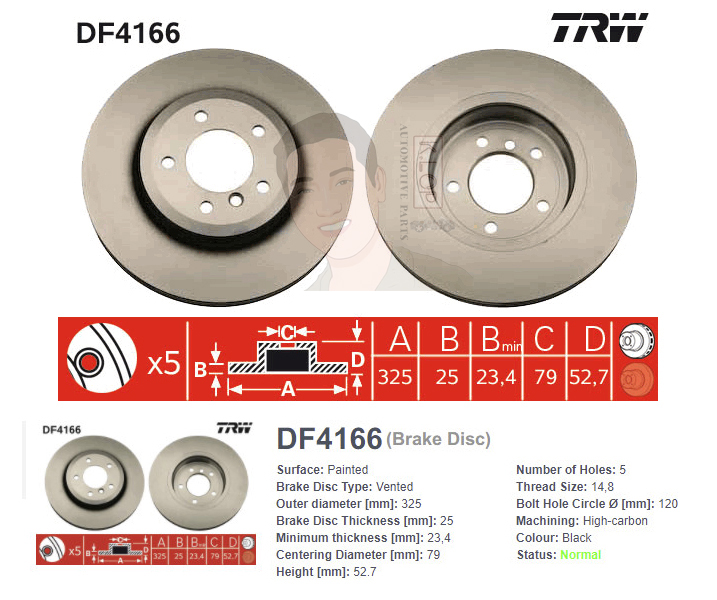 DF4166 จานเบรค-ดรัมเบรค(TRW) BMW E46 325i, 330i ปี2000-2005 F V