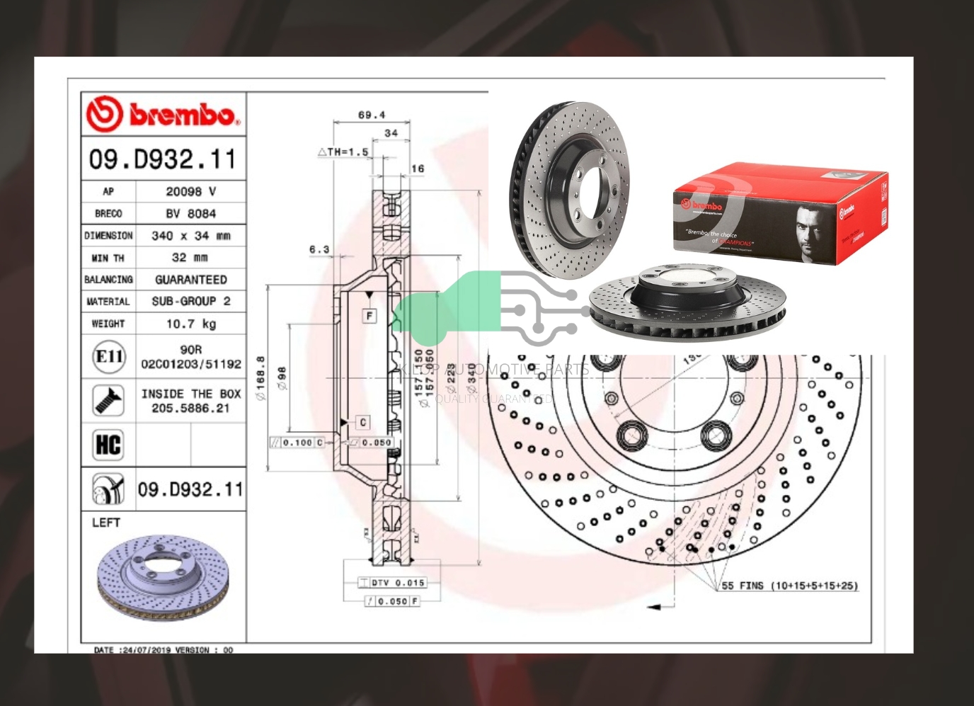 D09 D932 11 จานเบรคหน้า (ยี่ห้อ BREMBO) PORSCHE 911 Boxster 991/981 3.8 ปี 2012-