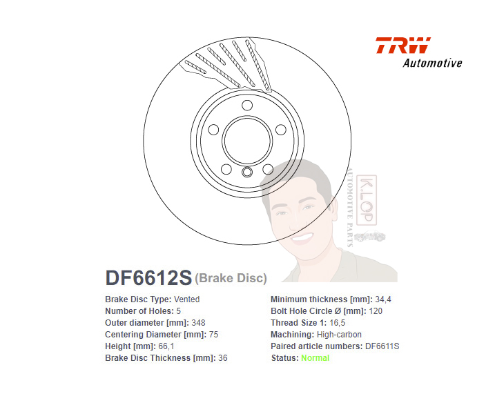 DF6612S จานเบรค-ดรัมเบรค(TRW) BMW 7 (F01 F02) ,525D (F10) ปี2010> FL V
