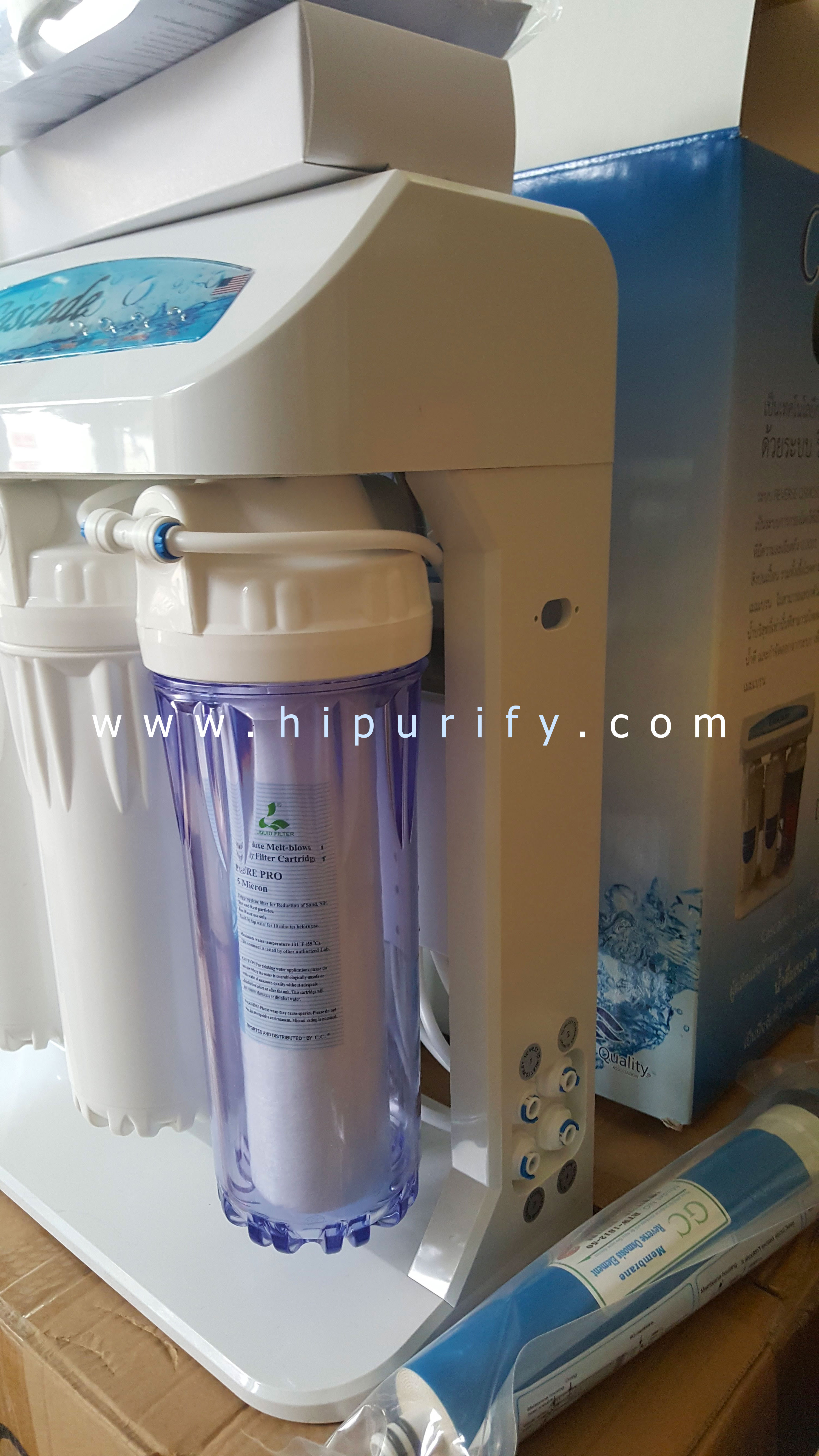 เครื่องกรองน้ำ RO 75GPD รุ่น Cascade โครงฝาครอบ + ถังสำรองน้ำ 3.2 GL (อุปกรณ์ติดตั้งครบชุด)