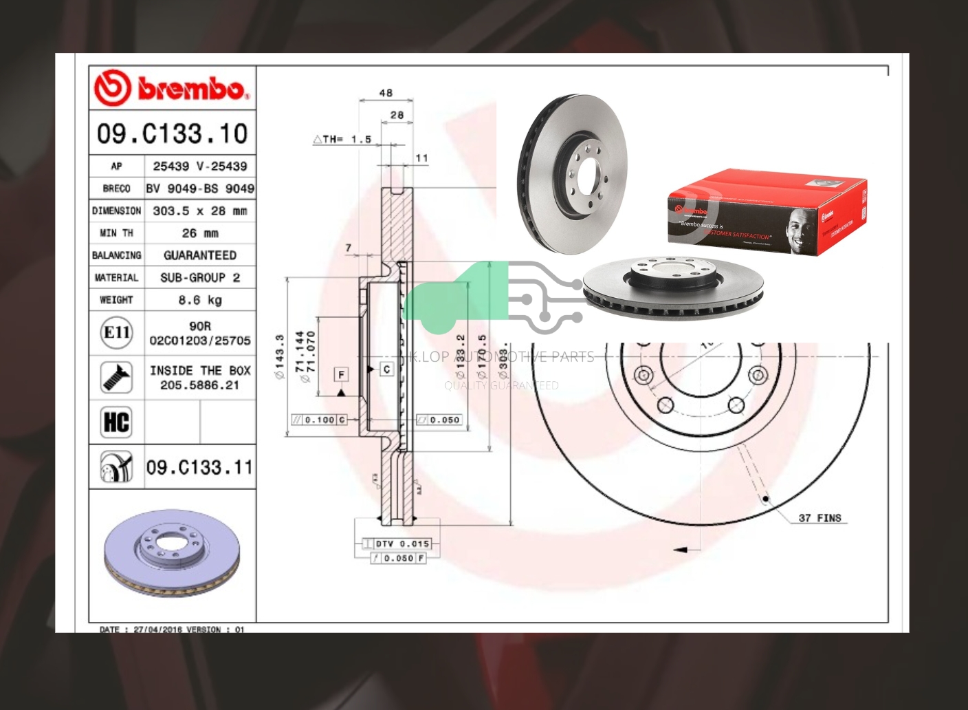 09 C133 11 จานเบรคหน้า (ยี่ห้อ BREMBO) PEUGEOT 3008, 5008 ปี 19, Expert