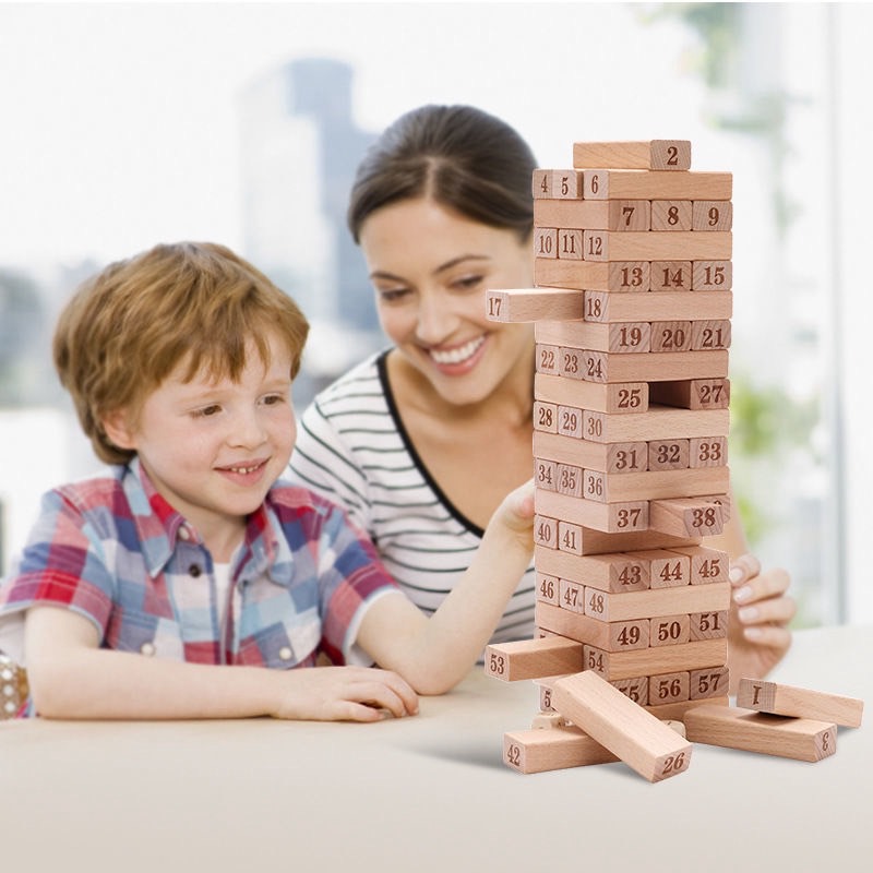 เกมบล็อคไม้ / ตึกถล่ม พร้อมลูกเต๋า 54 ชิ้น