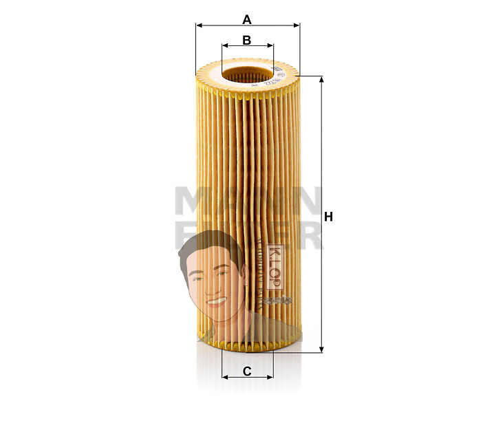 HU722X ไส้กรองเครื่อง(BMW) E90(318D, 320D),E6 (520D),E65(745D) เครื่องยนต์ M47,M67 (MANN-FILTER***งานพรีเมี่ยมแท้นำเข้ายุโรป) Dimensions(mm.) A=64 B=31 C=31 H=155