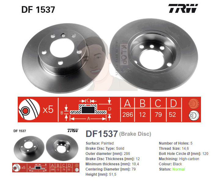 DF1537S จานเบรค-ดรัมเบรค(TRW) BMW E36 (ใช้กับ Compact 316i ได้) ปี1990-2000 F S / Z3 E36 1.8,1.9 ปี1995-1998 F S