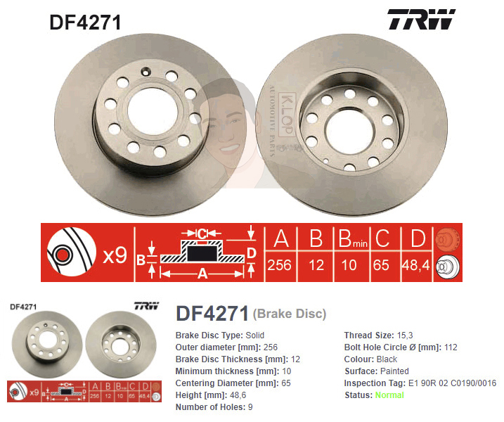 DF4271S จานเบรค-ดรัมเบรค(TRW) VW SCIROCCO 2.0 TSI ปี2008> R S