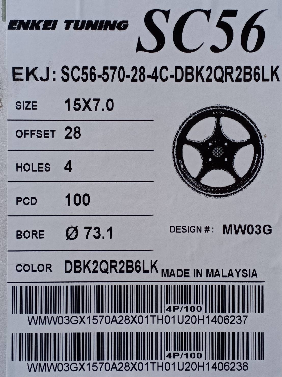 ENKEI TUNING SC56 15x7 4x100 ET+28 DBK2QR2B6LK