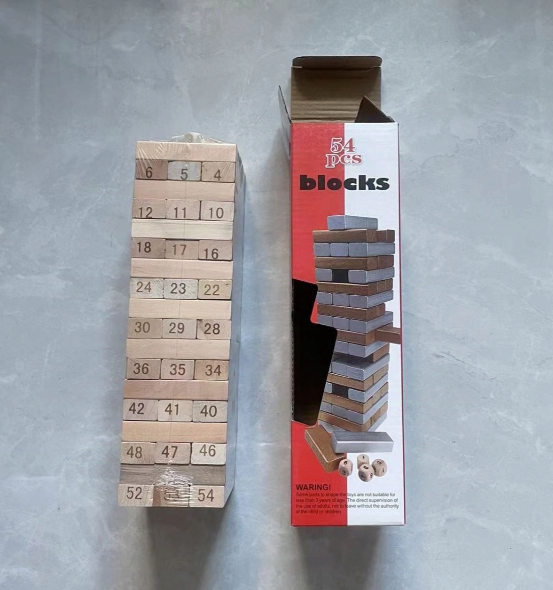 เกมบล็อคไม้ / ตึกถล่ม พร้อมลูกเต๋า 54 ชิ้น