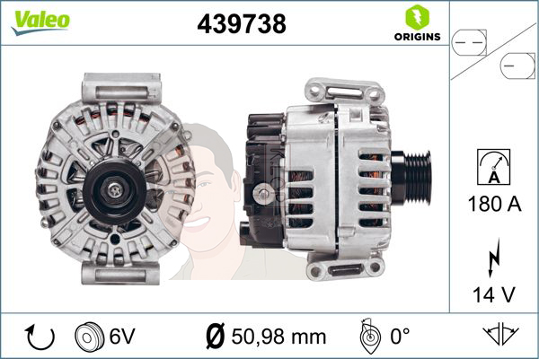 439738 ไดชาร์จ Valeo รุ่น BENZ OM651 W204/W212/C218/C207/W239/W166 metal pulley