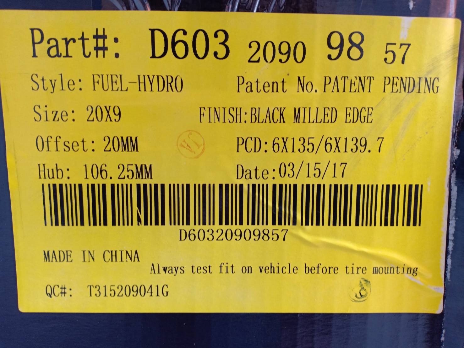FUEL-HYDRO D603 KMC ขอบ20 ET+20 BLACK MILLED EDGE