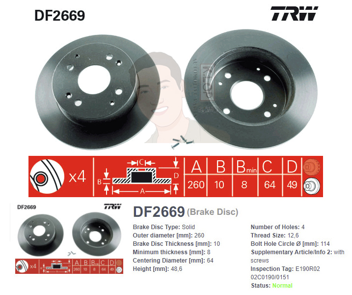 DF2669 จานเบรค-ดรัมเบรค(TRW) ROVER 623 ปี1993-1999 R S