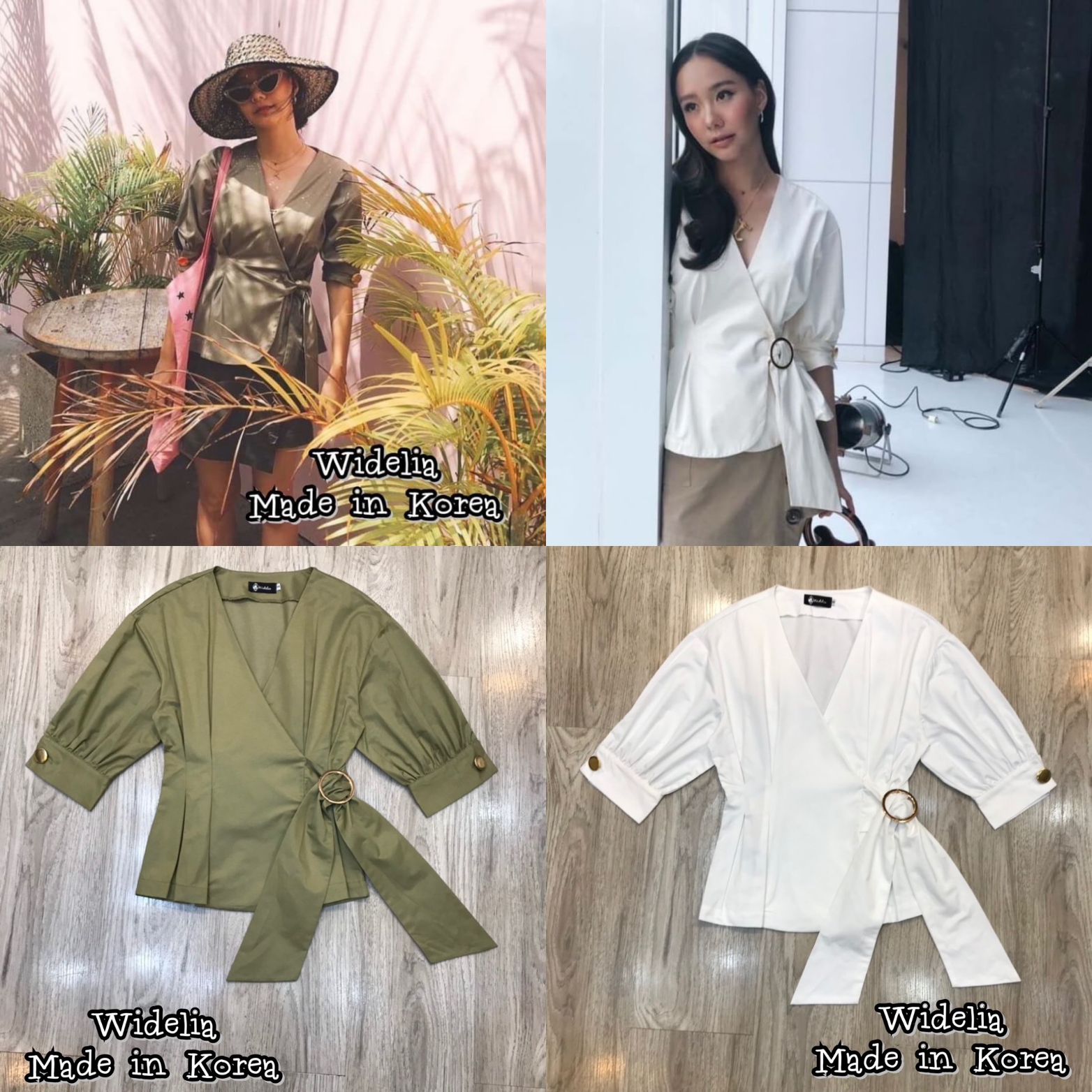 DSB เสื้อแขนสั้นคอวี ปลายแขนแต่งกระดุมทอง