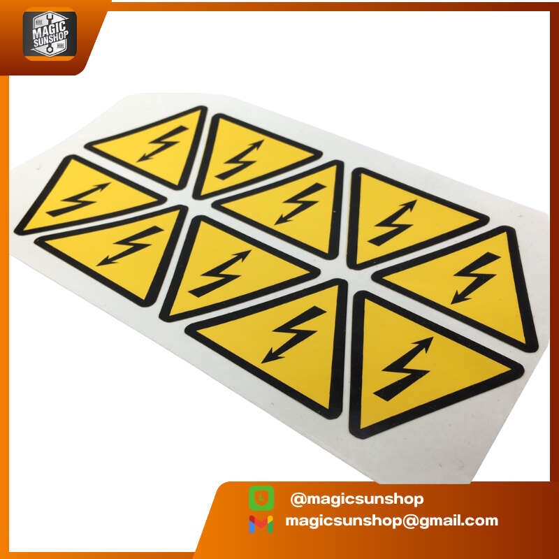 919340 สติ๊กเกอร์ระวังไฟฟ้าช็อต ขนาด 5 ซม. 5x5x5ซม. เหลือง