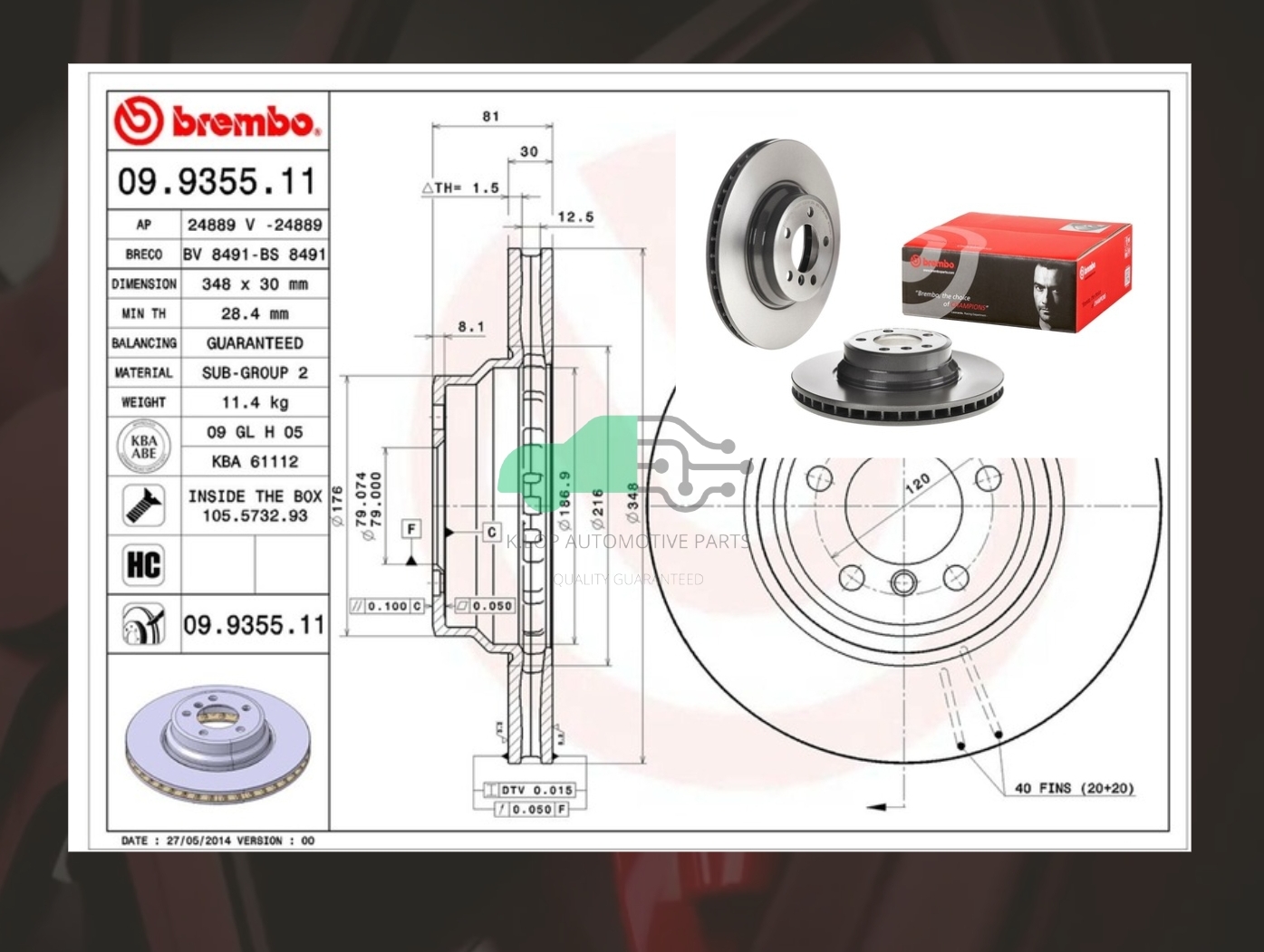 09 9355 11 จานเบรคหน้า (ยี่ห้อ BREMBO) BMW ซีรี่ส์ 7 E65 E66 (740i 745i) (HC) 01-08