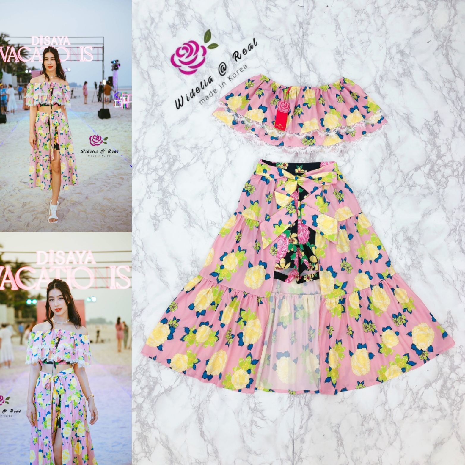 Disaya Set เซ็ทเสื้อปาดไหล่กับกระโปรงด้านในเป็นกางเกง