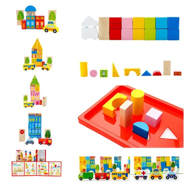 บล็อคไม้สร้างเมือง 100 ชิ้น