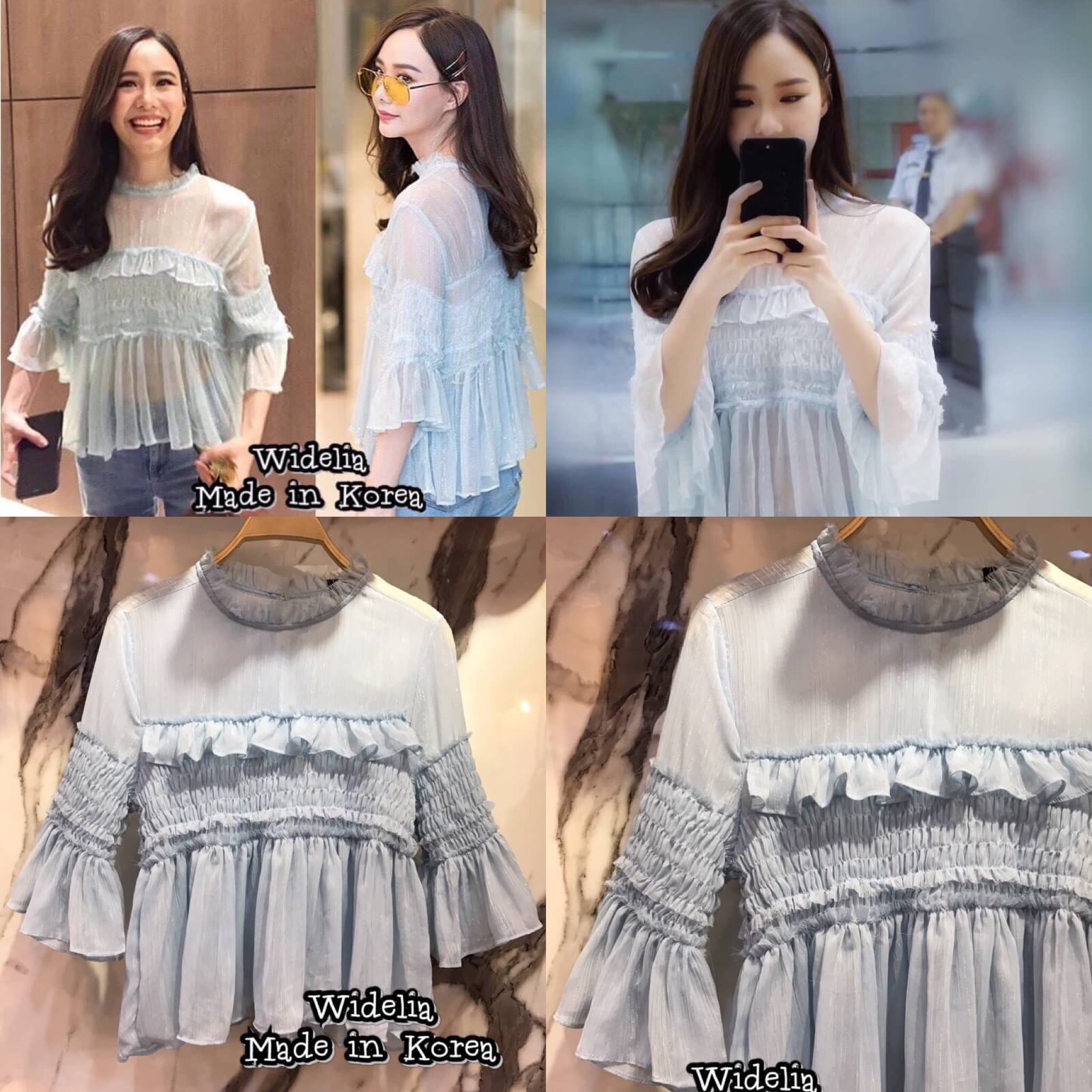 *พร้อมส่ง*Topshop Blouse:เสื้อคอกลมเนื้อผ้าซีทรูบางพริ้ว