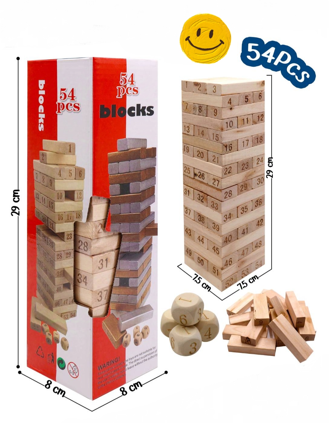 เกมบล็อคไม้ / ตึกถล่ม พร้อมลูกเต๋า 54 ชิ้น