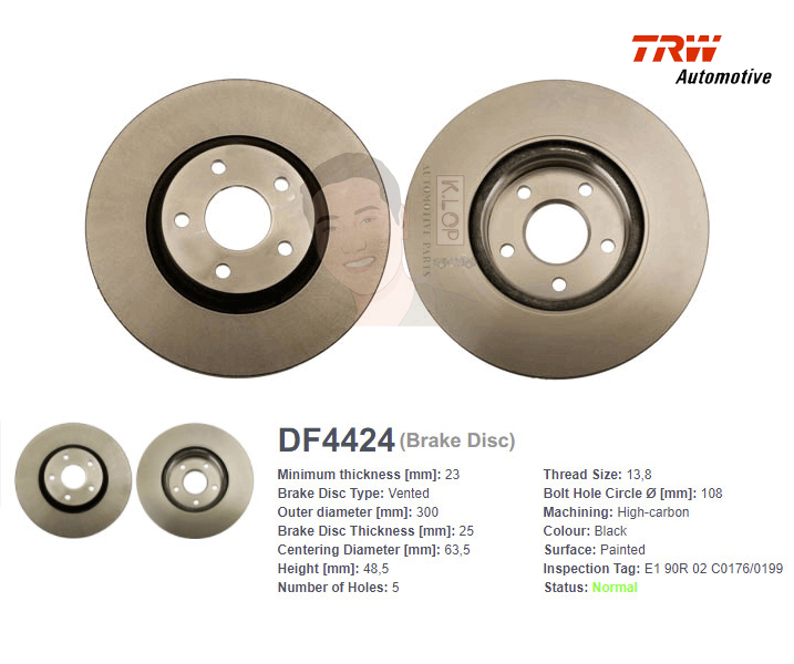 DF4424 จานเบรค-ดรัมเบรค(TRW) VOLVO C30,S40 (MS)ปี2006>,ปี2009> F V / V50,S40 ปี2004-2012 F V
