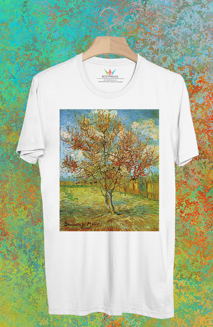BP704 เสื้อยืด Pink Peach Tree in Blossom Reminiscence of Mauve