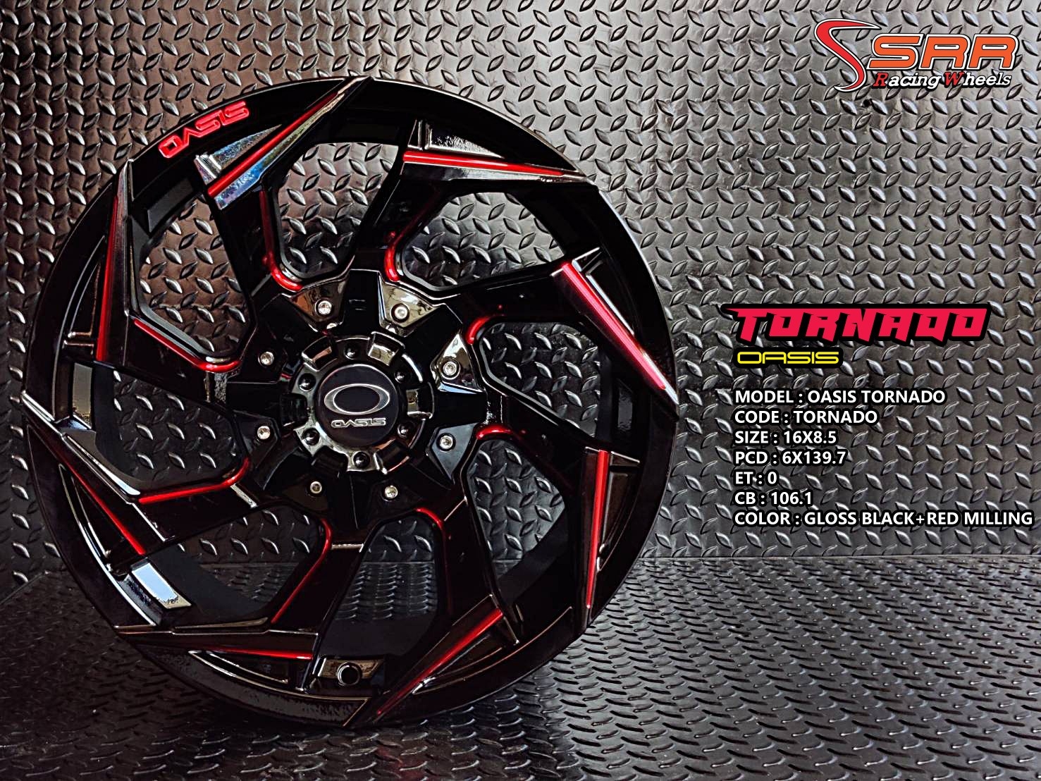 OASIS TORNADO ขอบ16 6H139.7 ET0 GLOSS BLACK+RED MILLING ราคาพิเศษ
