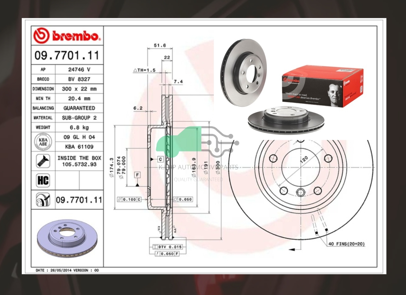 09 7701 11 จานเบรคหน้า (ยี่ห้อ BREMBO) BMW ซีรี่ส์ 3 E46 (318i 320i 325i) Import (HC) 02-05 /Z3 E36 (3.0), Z4 E85 (3.0) (HC)