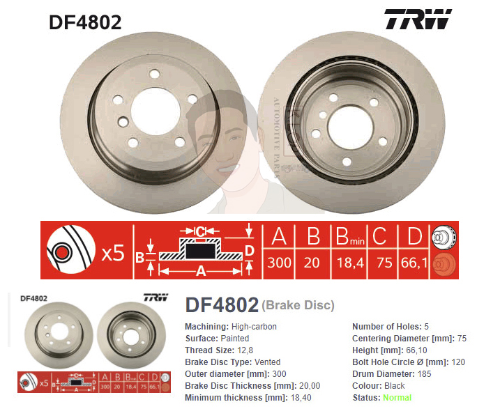 DF4802S จานเบรค-ดรัมเบรค(TRW) BMW X1 E84 sDrive 1.8, 2.0 <BP> ปี2010> R V